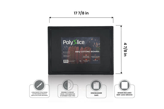 Professional Meat Cutting Board for BBQ - Heavy Duty HDPE with Deep Juice Groove - PolySlice