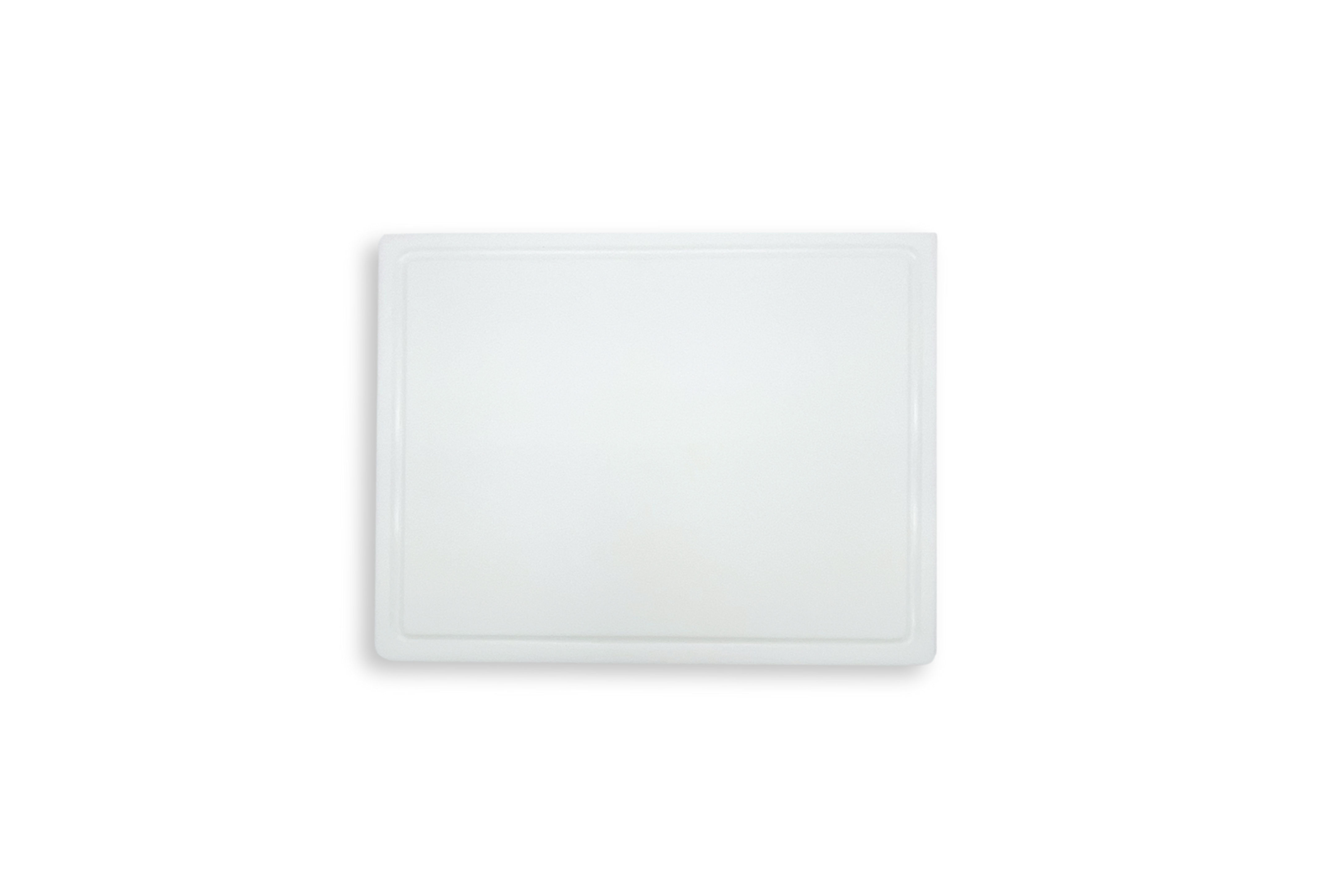 Rectangular white cutting board on a white background
