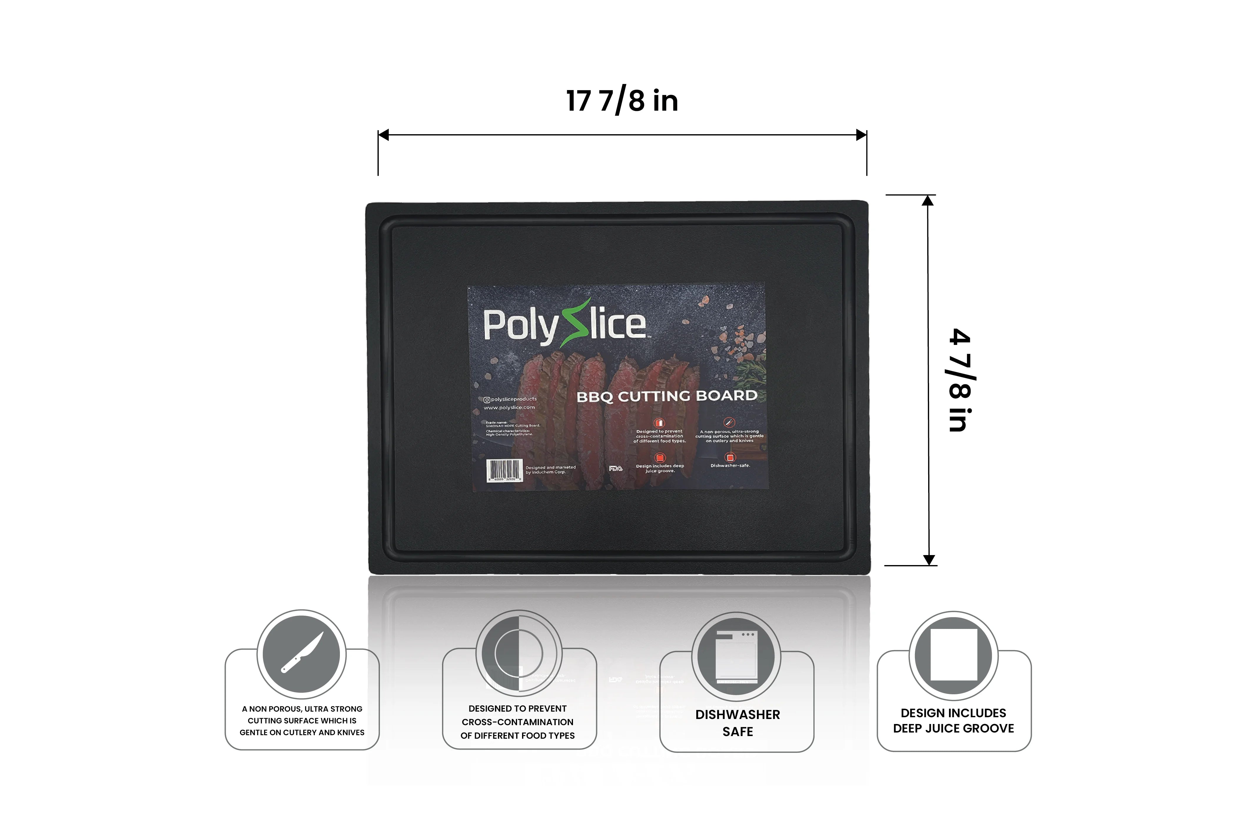 Professional Meat Cutting Board for BBQ - Heavy Duty HDPE with Deep Juice Groove - PolySlice