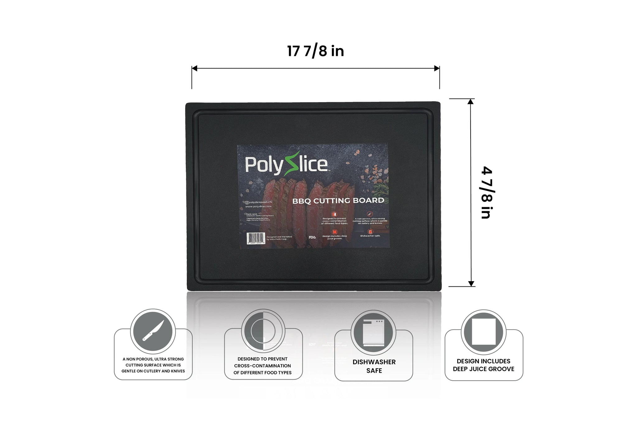 Professional Meat Cutting Board for BBQ - Heavy Duty HDPE with Deep Juice Groove - PolySlice