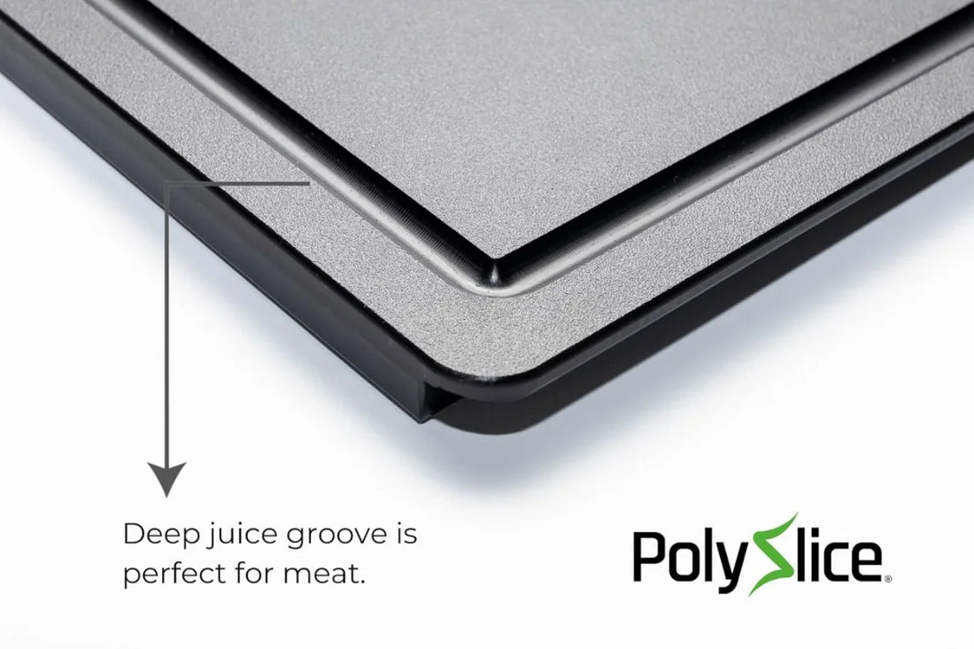 Deep juice groove detail on Black professional prep board