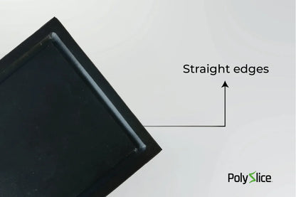 Close-up of the precision straight edges on a Black PolySlice BBQ HDPE Serving Plate