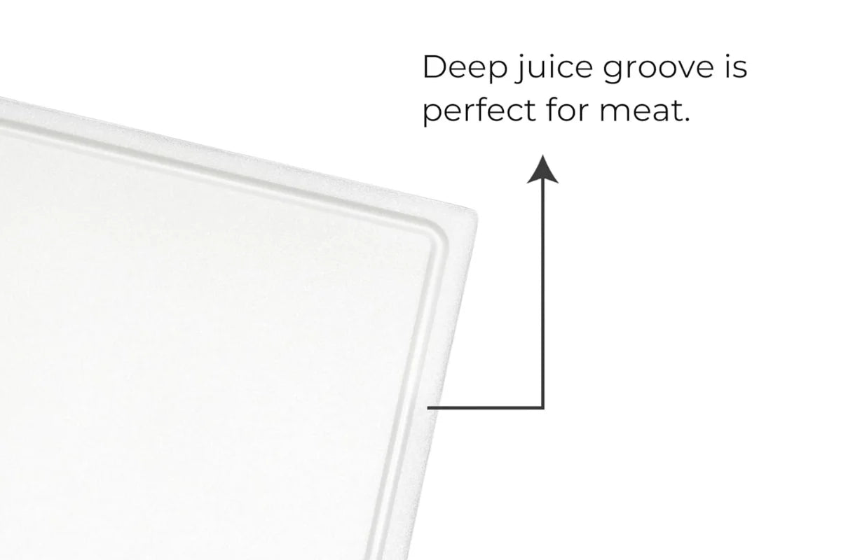 White board deep juice groove demonstration to prevent spills