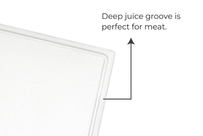White board deep juice groove demonstration to prevent spills