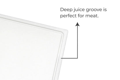 White board deep juice groove demonstration to prevent spills