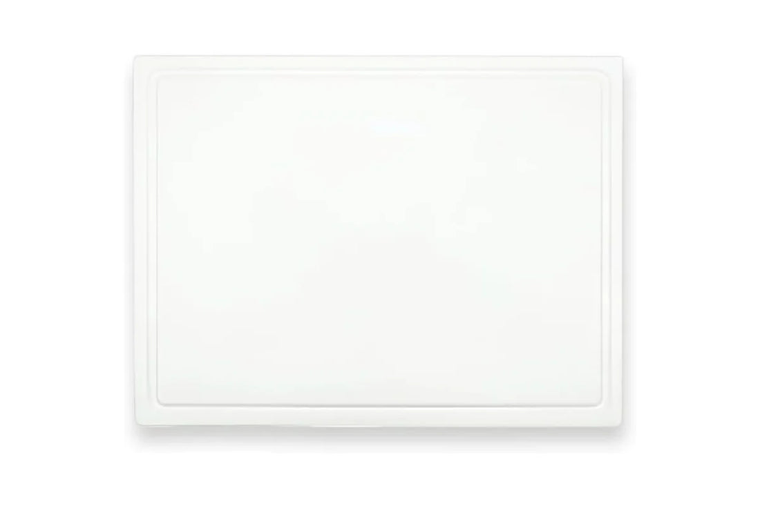White professional HDPE BBQ cutting board with juice groove top view