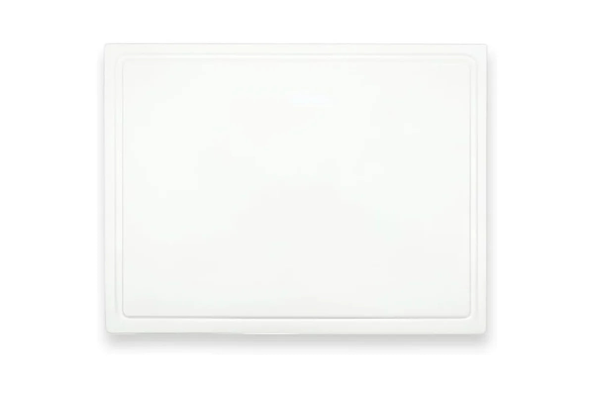 White professional HDPE BBQ cutting board with juice groove top view